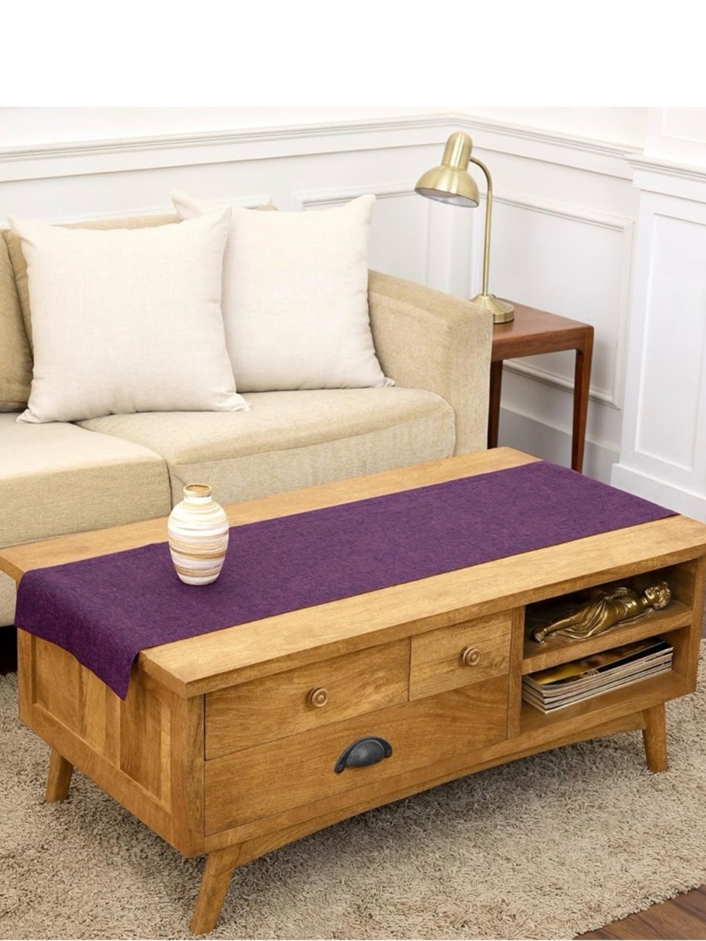 Solino Home Linen Small Table Runner 60 Inches - Athena, 100% Pure Linen Grape